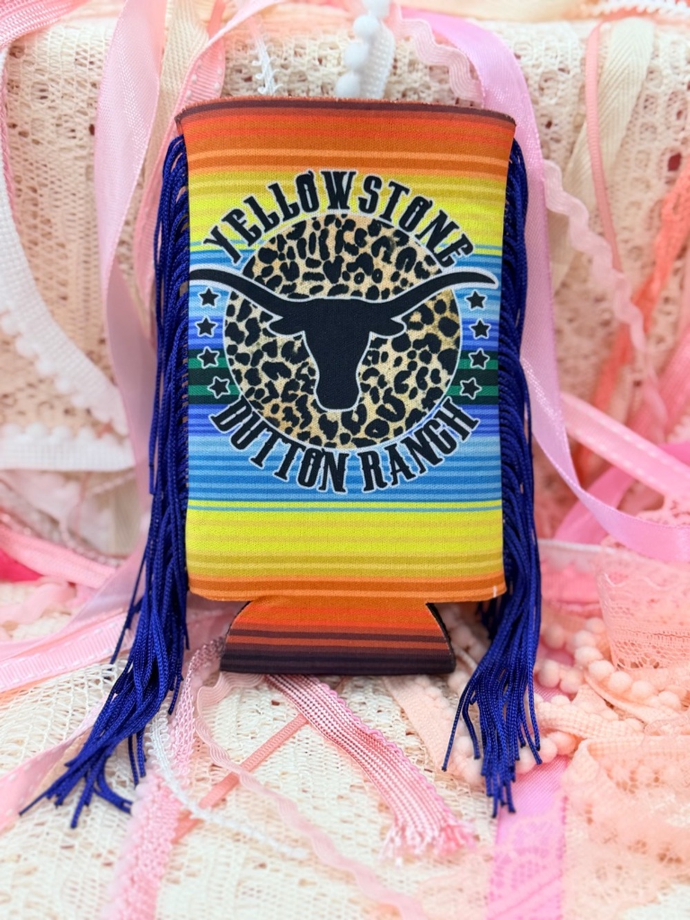 Dutton Ranch Multicolor Fringe Can Cooler
